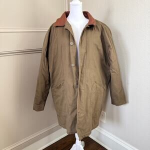 Vintage Marlboro Man Canvas Chore Jacket Leather Collar Quilted Liner Size L